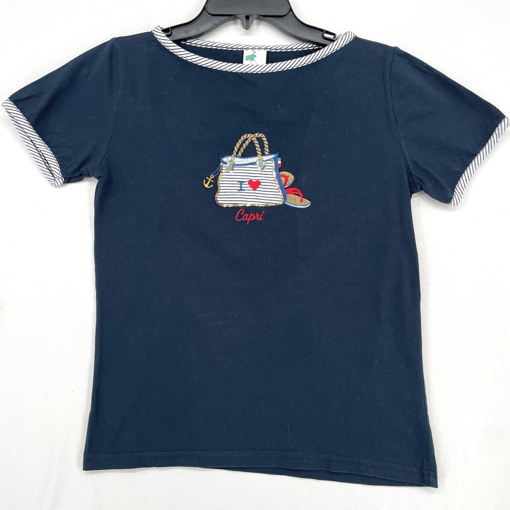 Capri Yachting T-shirt Made in Italy Woman's Top Shirt Travel Size Small Blue